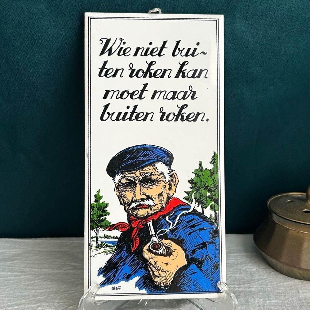 Royal Mosa Bia Decorative Dutch Tile Man Smoking Pipe Wall Hanging